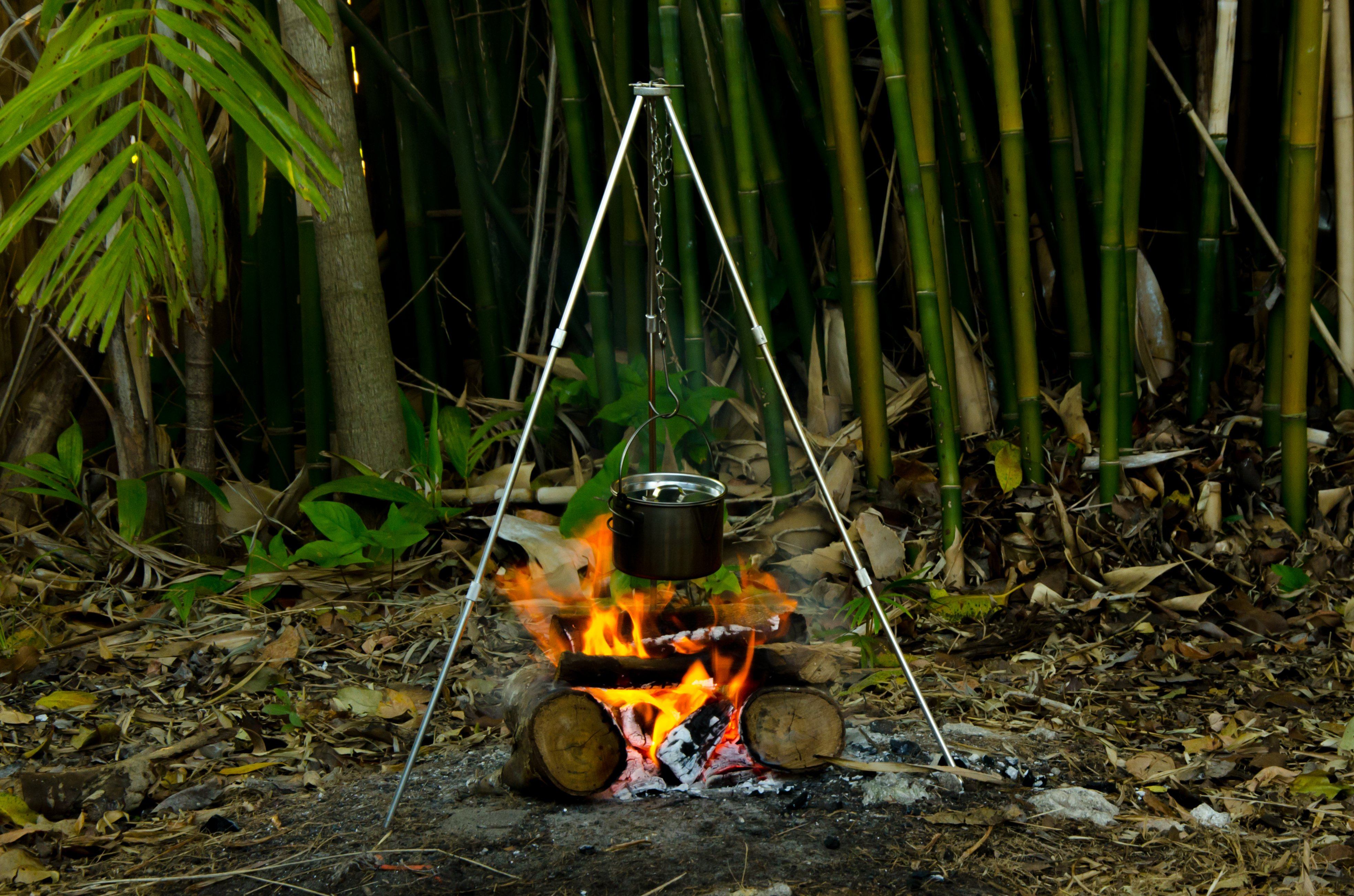 Cooking Tripod Stand For Camping Dutch Oven Pot Hanger Camp Fire Chain Link  Hook
